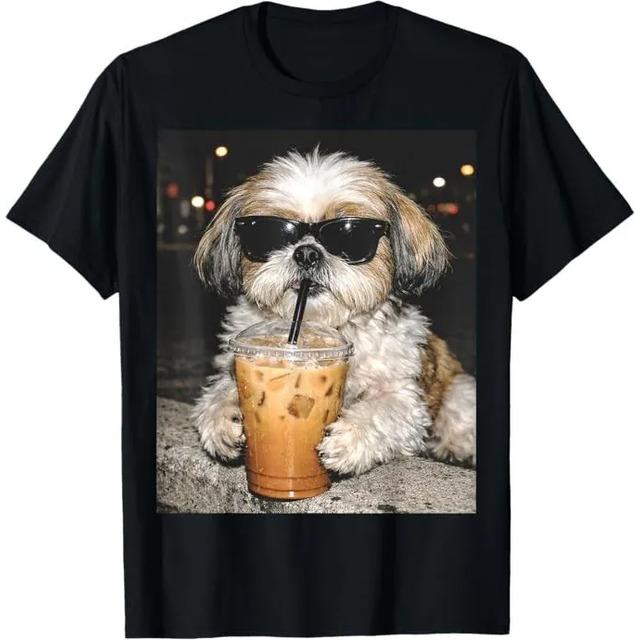 Camiseta Engracada Com Memes Para Caes Shih Tzu Bebendo Cafe S