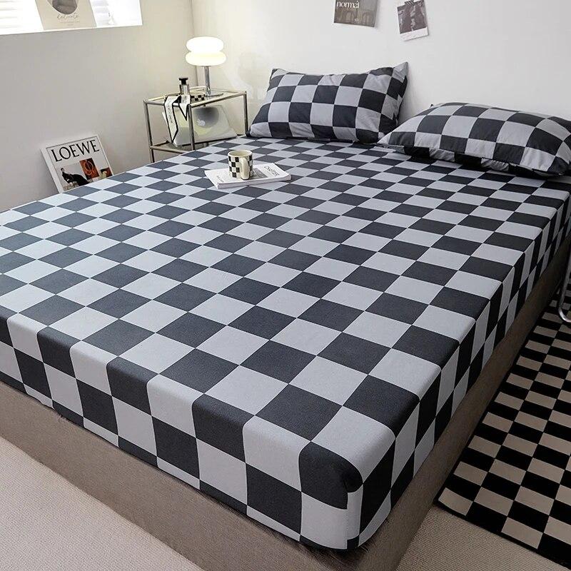 Cotton Fitted Sheet Soild Color with Elastic Band Non Slip Adjustable Mattress Cover Soft Comfortable for Double King Queen Size