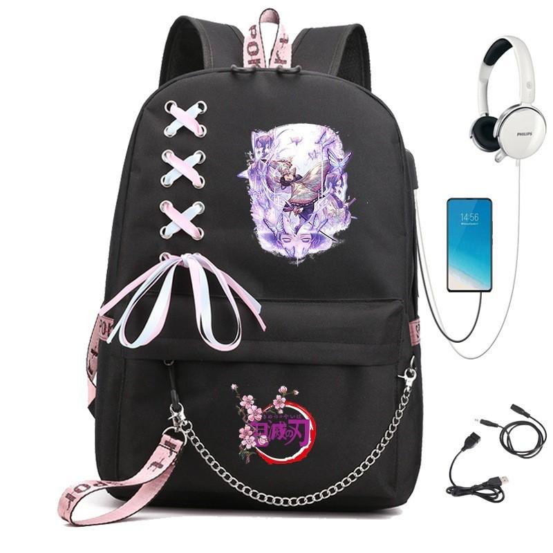 Anime Cosplay School Backpack With Chain Strap Teens - Lightweight Waterproof Canvas Rucksack High Students