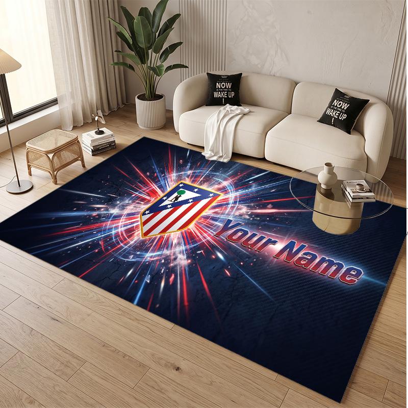 Personalized Crystal Velvet Carpet Atletico Madrid FC Pattern Non Slip Floor Rug