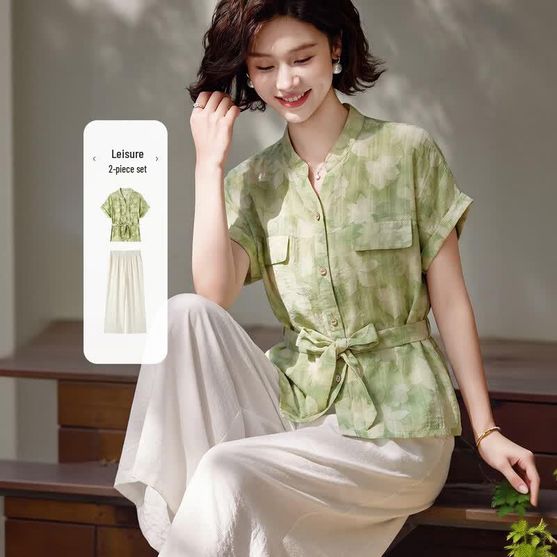 Fumama Women s Summer Elegant Pastoral Two-Piece Set 3XL светло-зеленый