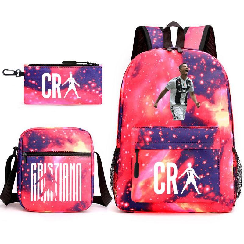 Set Zaino Scolastico Cristiano Ronaldo per Bambini Ragazzi Ragazze 15L Tessuto Oxford Borsa a Doppia Tracolla con Spallacci Imbottiti Traspiranti