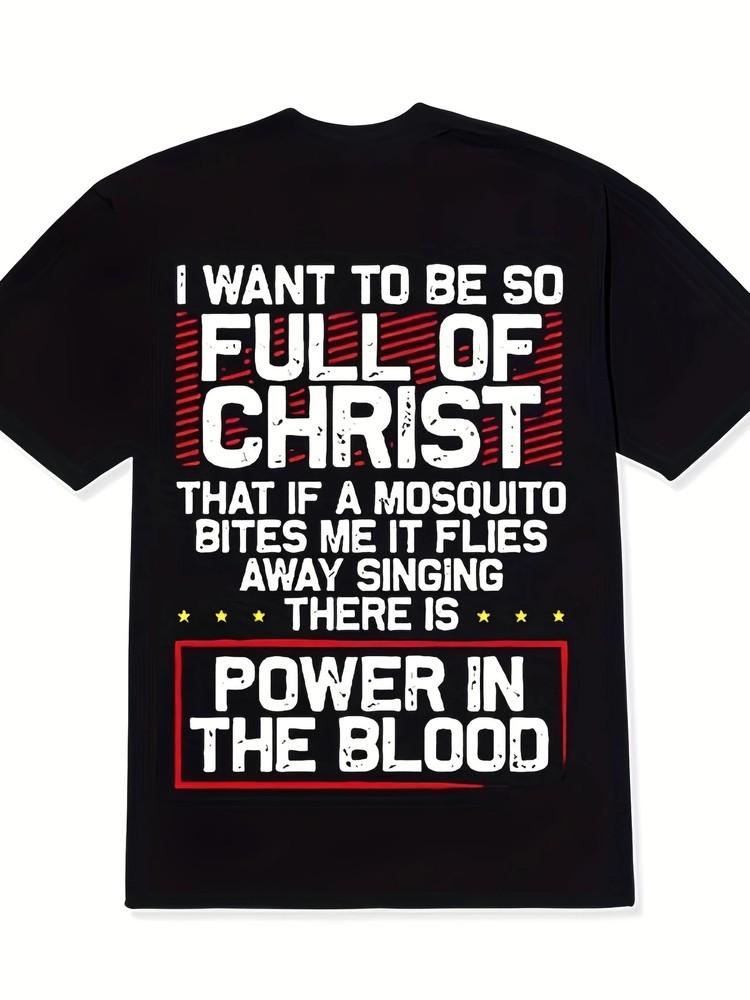 

Men039;S Black Cotton Pattern T-shirt-034;Power in Blood034; Religious Design Short Slee Unisex T-Shirt XXXXL