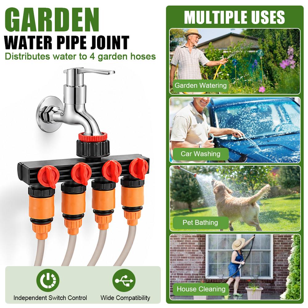 1-Pcs Garden Water Pipe Hose Quick Connect Adapters Plastic 4-way Quick Connector Splitter Garden for Faucets Watering Systems