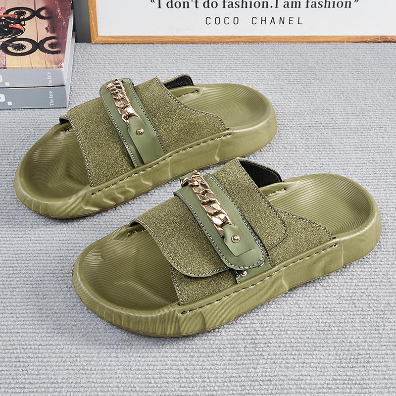 

Модный летний тренд Новые мужские гладиаторы Металлическая цепочка Замшевая кожа Платформа Повседневная обувь Дышащие пляжные сандалии Уличные тапочки 38-39