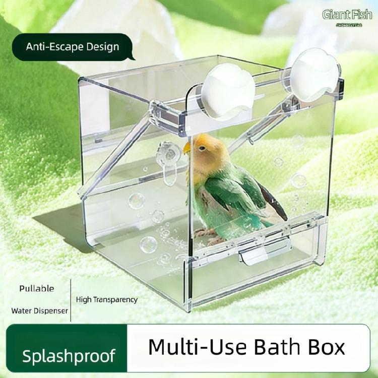 Routine Indoor Bird Feeder Bath Box with Cage Mounted Form, Viewable Housing and Service Tray for Pet Birds Indoors