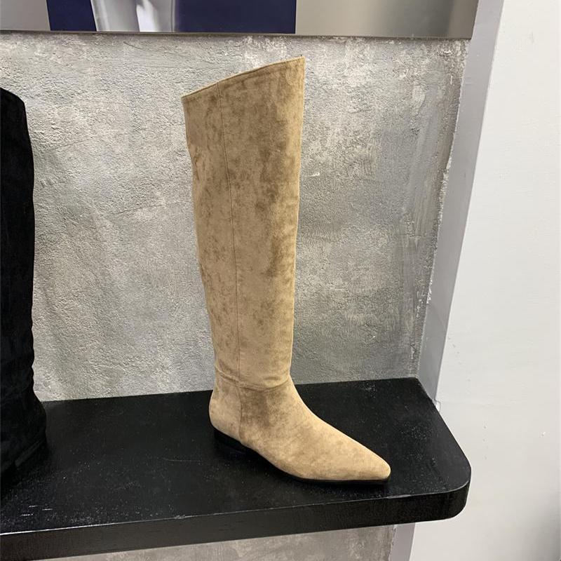 Long boots women's flat bottom 2025 autumn and winter new flip over the knee long boots slimming high tube versatile elastic thin boots