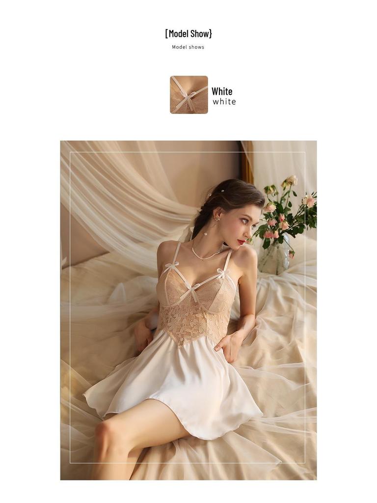 Fiyun Sexy Backless Lace Satin Slip Nightgown
