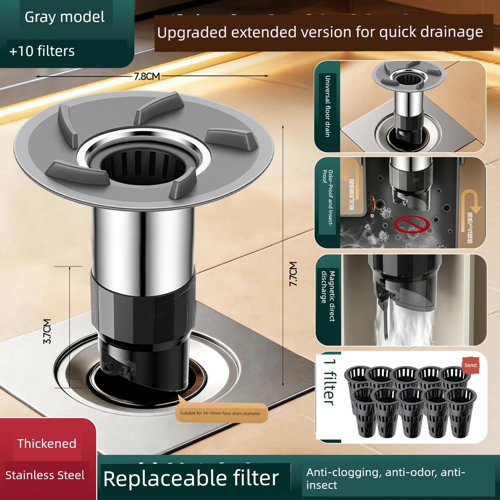 Floor Drain Deodorizer, Bathroom Anti-Odor Device, Anti-Insect Sewer Cover, Bathroom Drain Hair Catcher