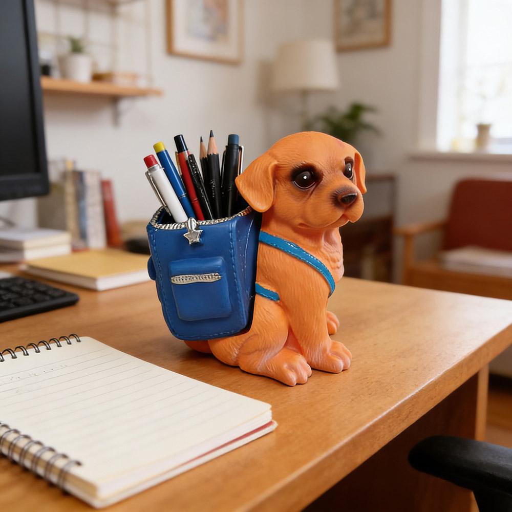 Cute Puppy Pen Holder Resin Desk Decoration for Offices Homes Perfect Birthday Gift for Students Young Adults