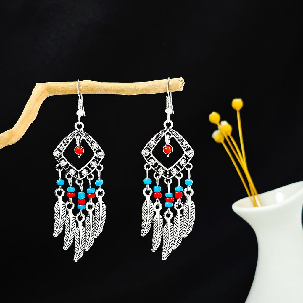 Retro Round Hollow Ethnic Style Earrings, Bohemian Style Tourist Attractions, Turquoise Fringed Earrings For Women