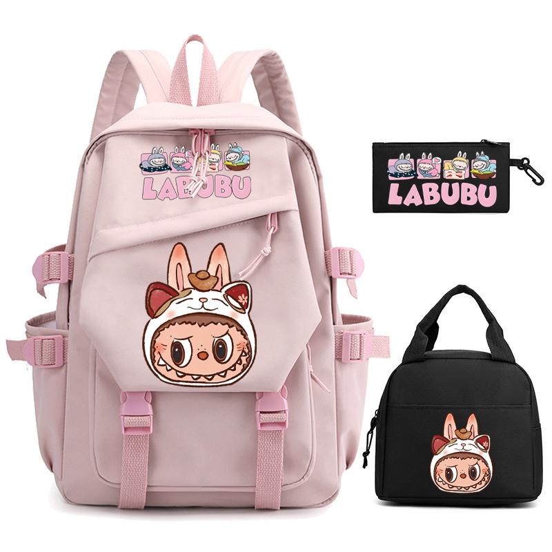 3Pcs/set Cute  Printed Backpack Pencil Case Lunch Bag Teenager Student Girl Boy Schoolbag Women Travel Laptop Bag Mochila