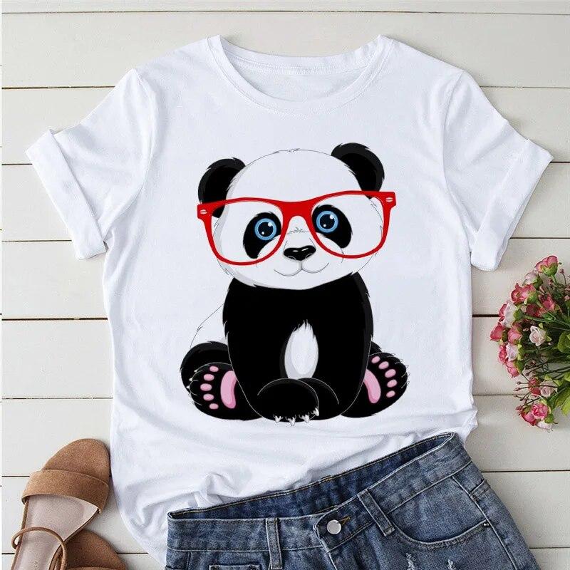 Summer Tshirts Cartoon T shirt women Kawaii Panda Yoga Print Cute Women tee-shirt Short Sleeve Tee Ladies Casual Tops T-shirt