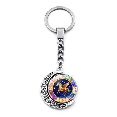 Llavero/Colgante para Bolso Conmemorativo del Año del Caballo, Llavero con Colgante Giratorio de Doble Cara.