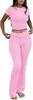 Women's Two Piece Workout Set Crewneck T-Shirt Low Waist Flare Pants Tracksuit