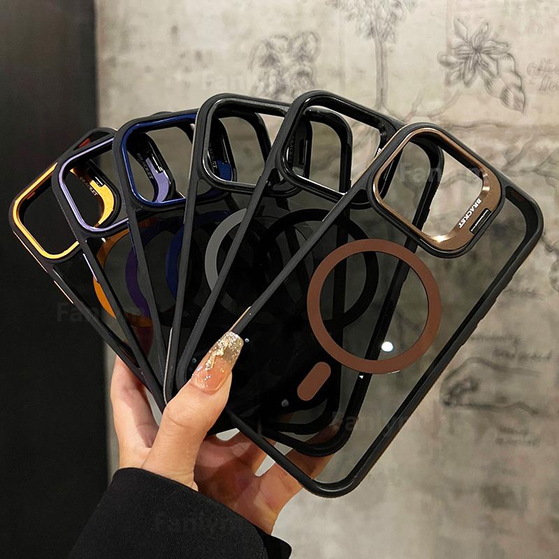 NEW For Magsafe Bicolor Magnetic Case For iPhone 16 15 14 13 12 11 Pro Max Plus Translucency Matte Transparent Stand Cover