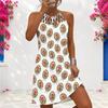 Women Plus Size White Criss Cross Cutout Neck Sleeveless Floral Printed Fitted Curved Hem Dress