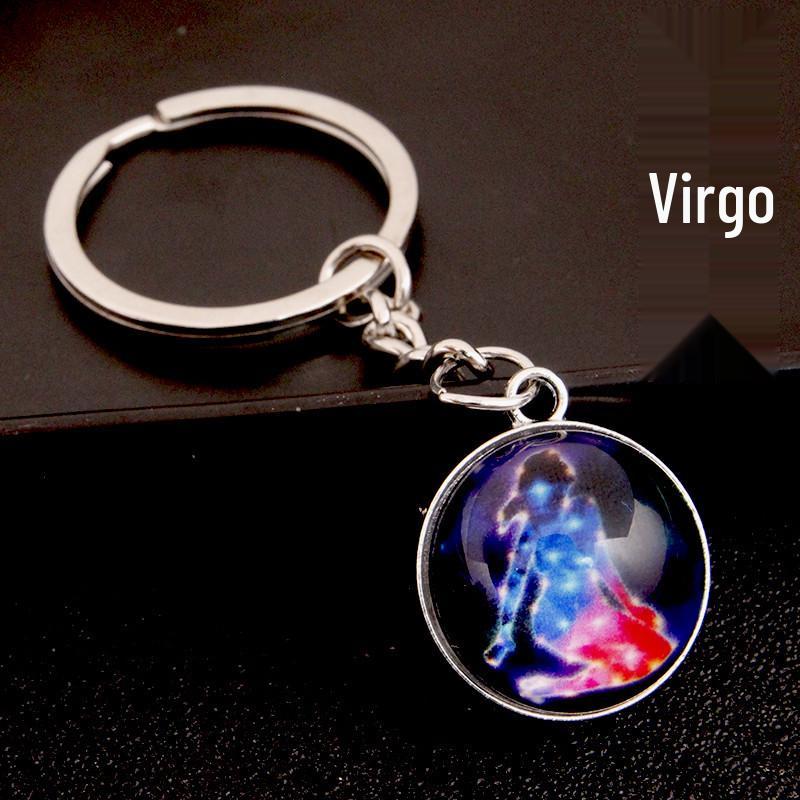 Kulatý svítící krystal zvěrokruhu Keychain - Panna & Lev