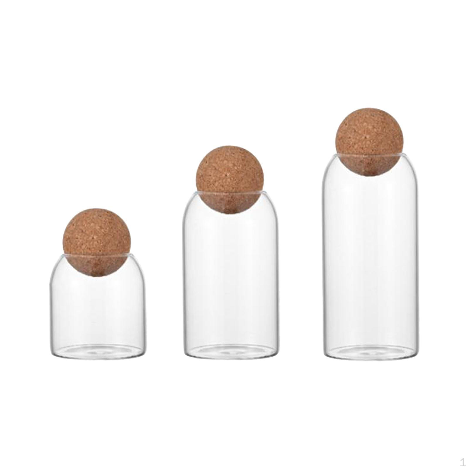 

3 Glass Jars with Cork Lid for Kitchen Organization Smooth