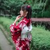 Red Cherry Blossom Yukata: Iron-Free, Colorfast Polyester Kimono Set for Women