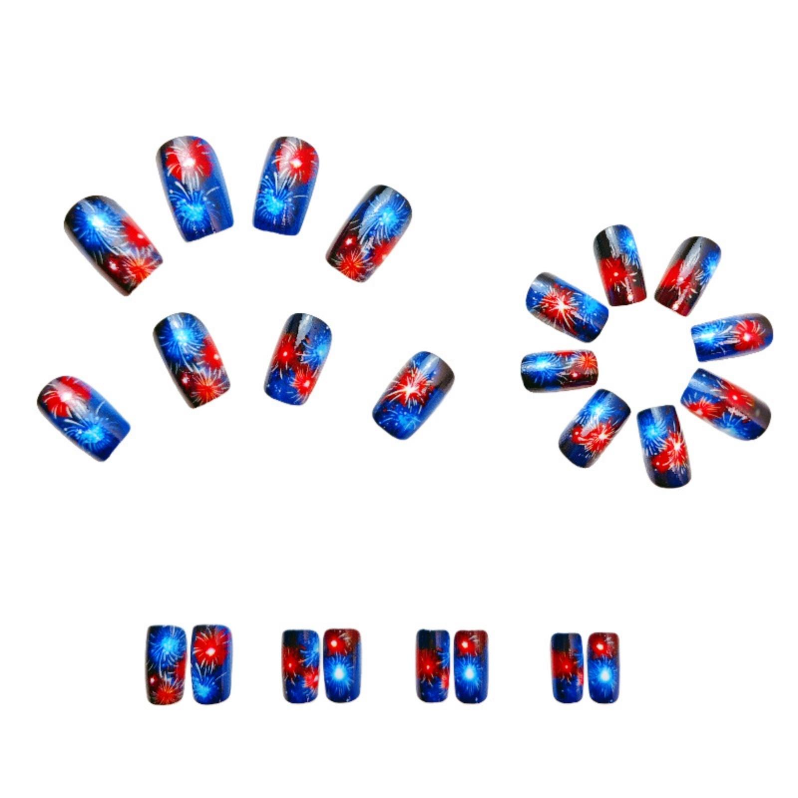 

24 шт. Накладные ногти ко Дню Независимости, короткие, квадратные, с американским флагом, патриотический дизайн, французский маникюр, накладные ногти, полное покрытие, глянцевые One Size
