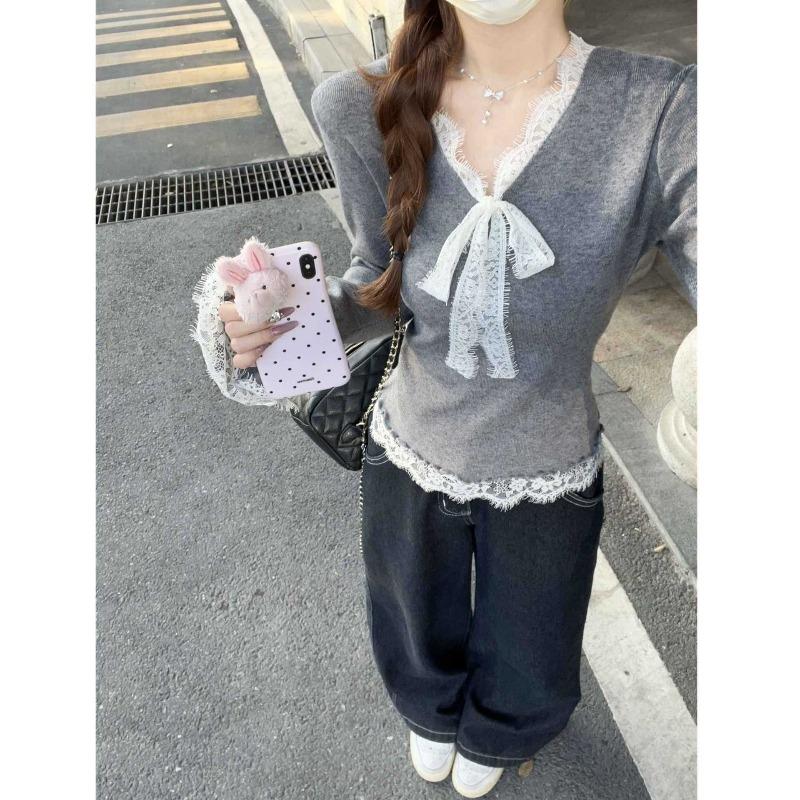 Sweet and spicy neck lace knitted bottoming shirt women's spring slim-fit inner top temperament versatile sweater