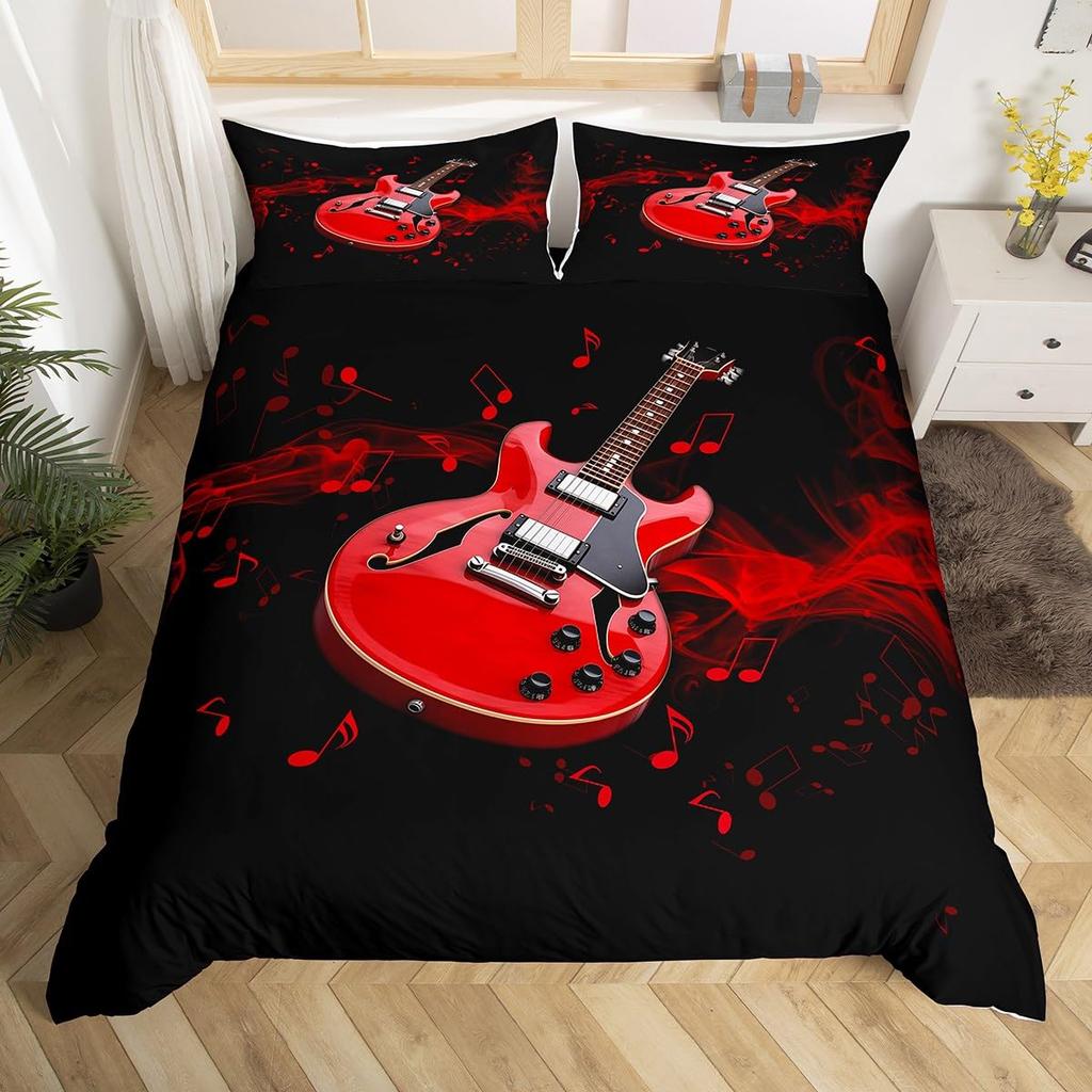 Gitarre Bettwäsche Set Einzelbett Jungen Mädchen Musik Thema Gitarre Bettbezug Klassische Gitarre Deckenbezug Vintage Tagesdecke Abdeckung