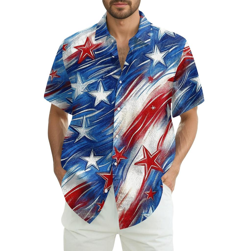 Men's Casual Casual Independence Day Print Short-sleeved Shirt