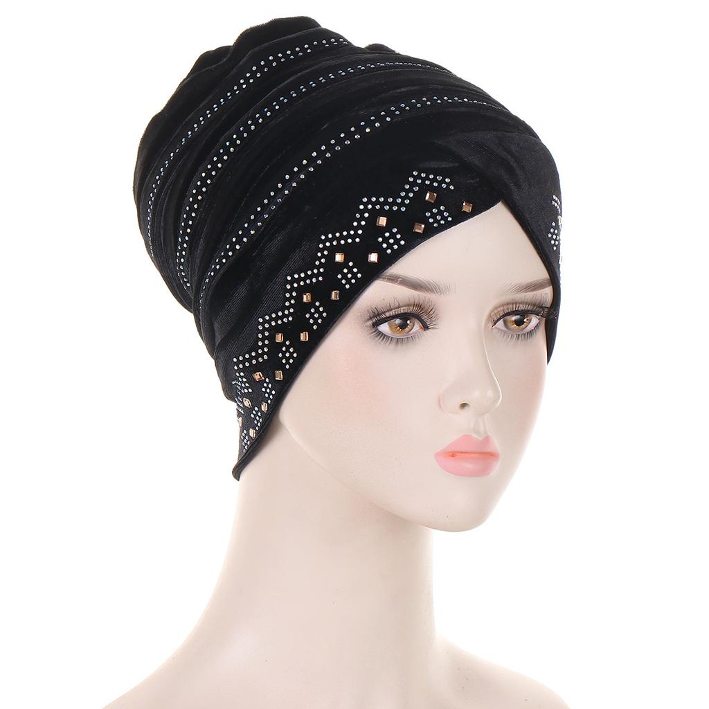 Glitter Diamonds Velvet Turban Cap