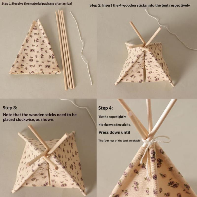 1 Set 1/12 Doll House Outdoor Cooking Barbecue Scene Decor Miniature Camping Tent Bonfire Model With Flower/Wave Point Pattern