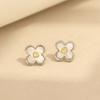 Summer Exquisite High Sense Natural Fritillary Four-leaf Clover Stud Earrings Gold-plated 925 Silver Needle Flower Earrings Women's Models