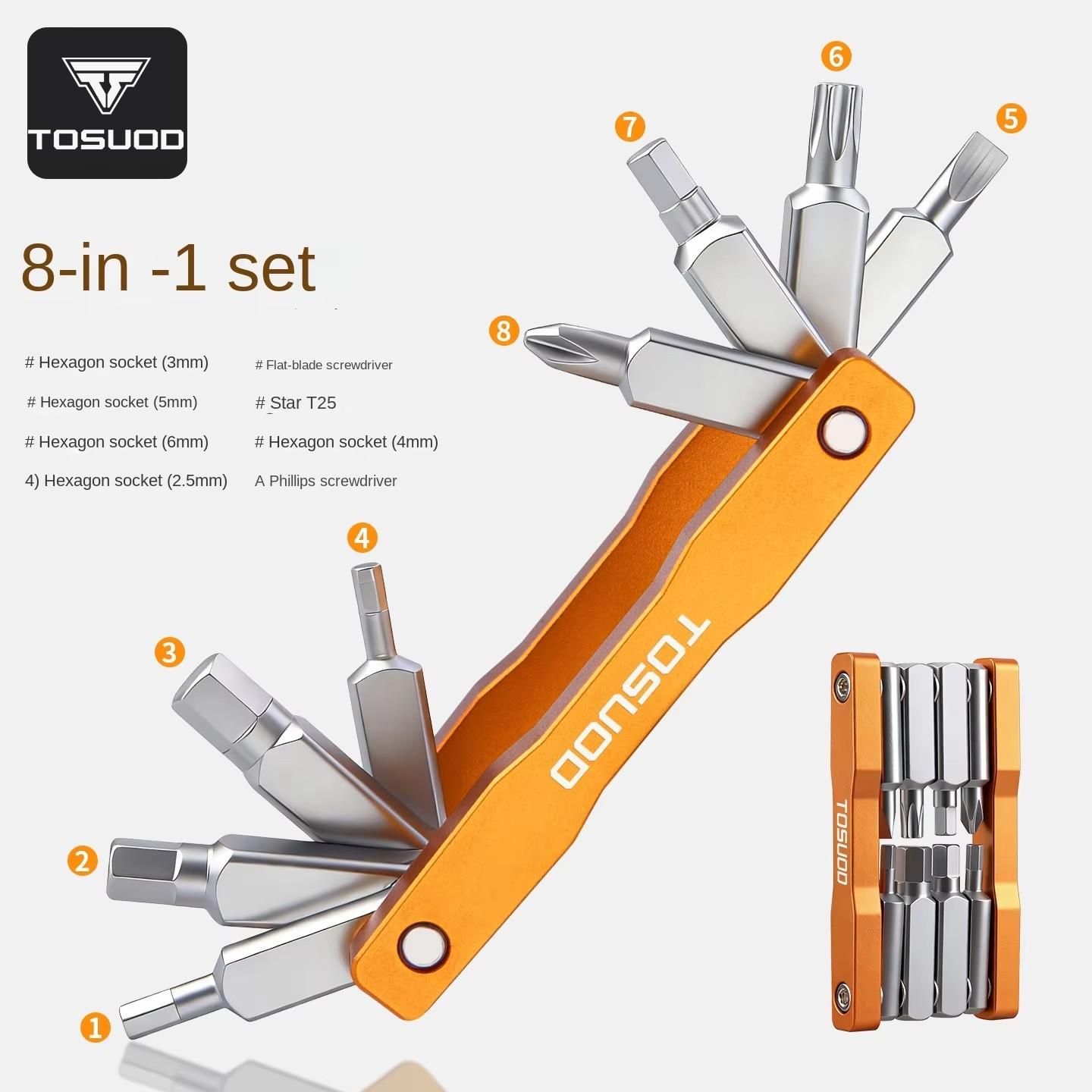TOSUOD Bicycle Repair Tool Multifunctional Portable Hexagon Phillips Screwdriver Combination Repair Kit Alloy Steel Model