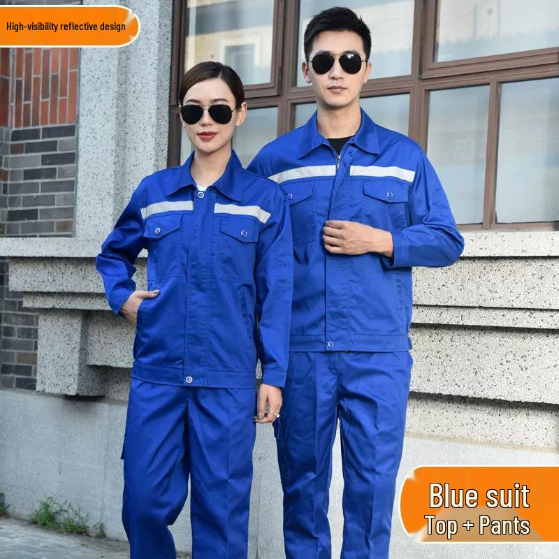 Reflective Polyester Cotton Workwear Set - Durable, Dirt-Resistant Clothes for Spring and Autumn Construction and Workshop Use