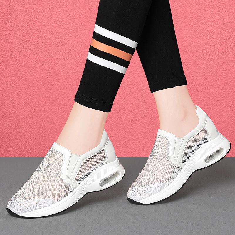 

Inner height-increasing casual shoes spring and summer new black air cushion shoes mesh shoes breathable mesh lazy one-pedal women s shoes 40
