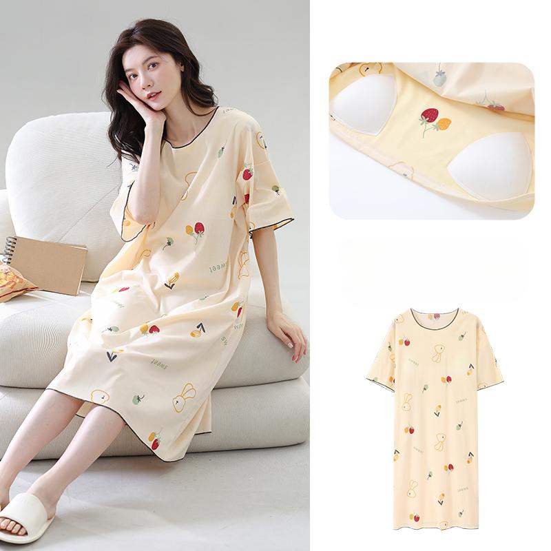 Nadměrná velikost 4XL 5XL Dámské sladké noční košilky s krátkým rukávem a hrudními vycpávkami Dámské letní Květinový potisk Spací košile Domácí Dívčí Roztomilá noční košile Volnočasové oblečení