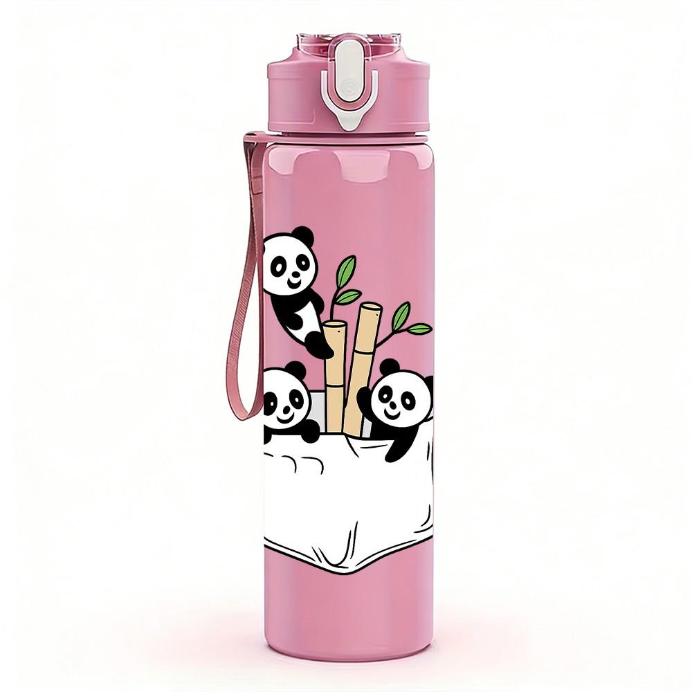 1PC Panda In Paper Bag Cartoon 750ml Color Plastic Sports Water Bottle Leakproof Flip Straw Lid Suitable for Sports Office Home Use