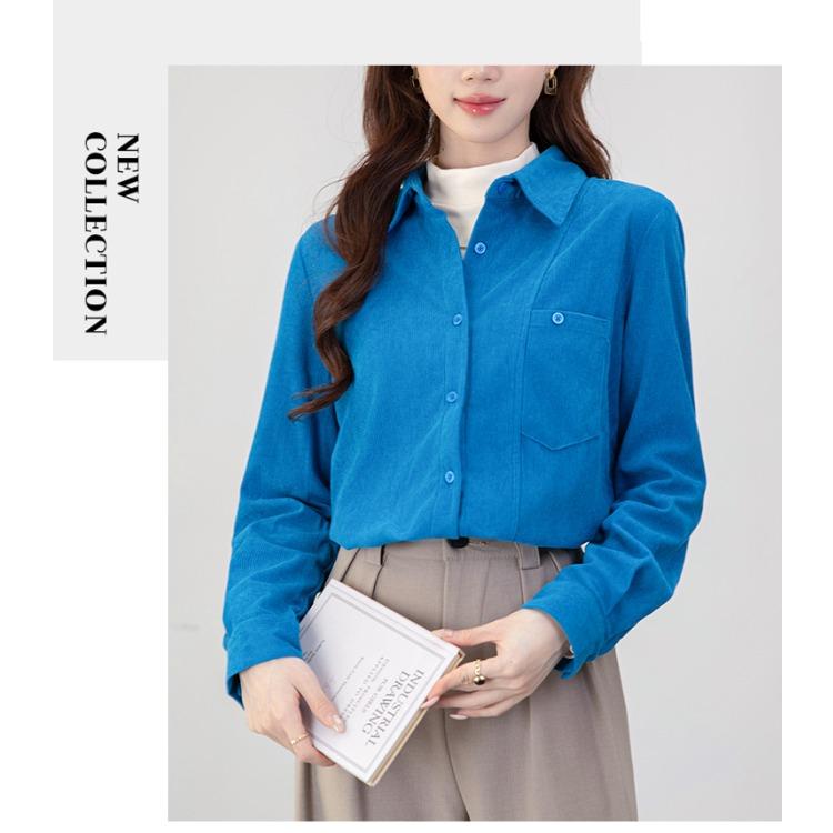 Sztruksowa Koszula Retro Kobiety Jesień Zima Vintage Elegancka Bluzka