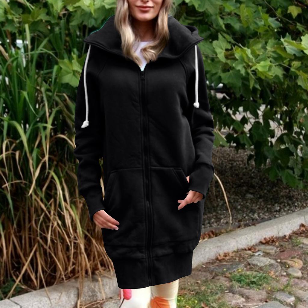 Women's Fashion Jacket Casual Solid-color Long-sleeved Cardigan Hoodie Long Coat