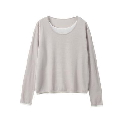 Contrasting Color Fake Two-piece Crew Neck Pullover Knitted Sweater Women's Summer Thin Long-sleeved Inner Casual and Thin Bottoming Shirt
