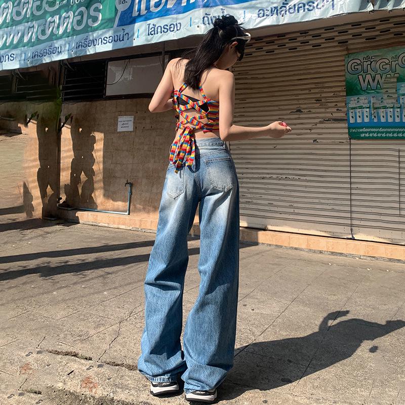 2025 Spring High-Waist Wide-Leg Jeans for Women - Floor-Length Slim Drape Style
