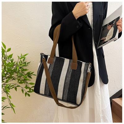 Women'sTote Bag Striped Crossbody Canvas Bag New Trendy Versatile Class Commuting Shoulder Bag