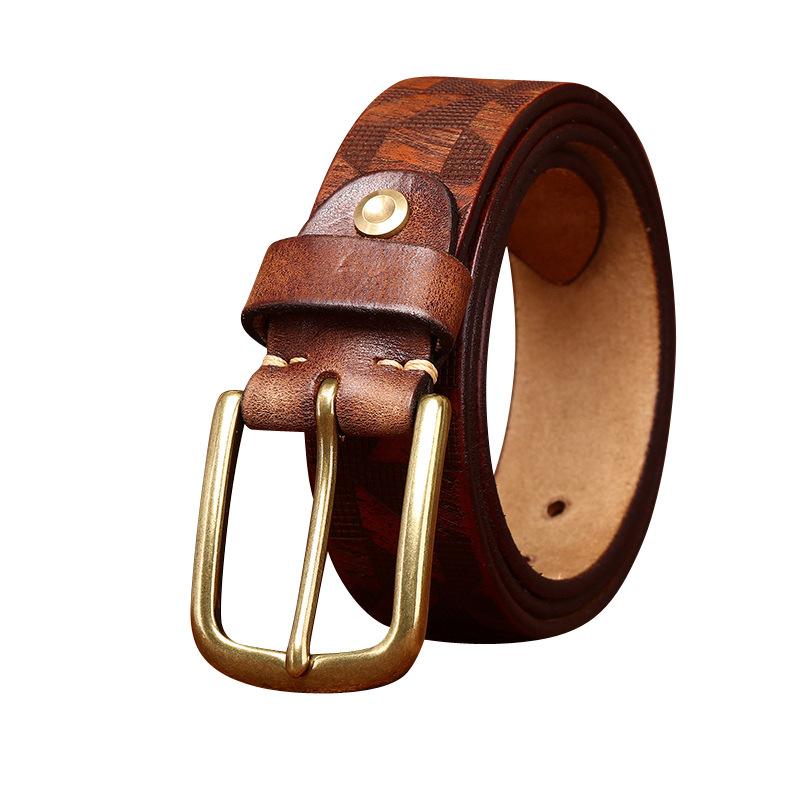 Belt Men's Diamond Laser Engraving Embossed First Layer Cowhide Leather Personality Trend Niche Casual Pin Buckle Belt