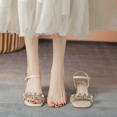 Leather Flat for Huizhou Women's Shoes Heels Open-toed Sandals French Summer New One-word Belt Sandals Women