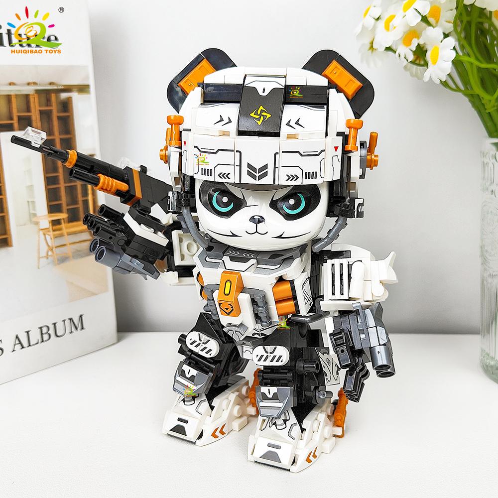 HUIQIBAO 525PCS MOC Panda Mecha Model Building Block Animal Robot Series Brick Construction Toy Children Desk Home Decoration
