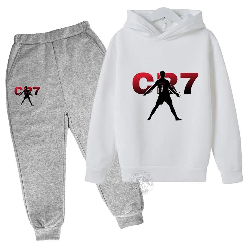 2024 Boys Spring and Autumn Football Idol CR7 clothing 2 hoodies + pantsuits Children 3-13 years old casual sportswear children