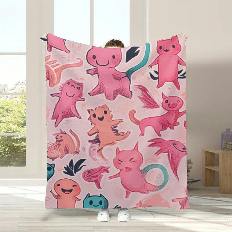 

Cute Axolotl Plush Throw Blanket - Soft, Warm & Cozy for Bed, Couch & Travel | All-Season Flannel with Ruffle Detail | Durable T 70x100cm