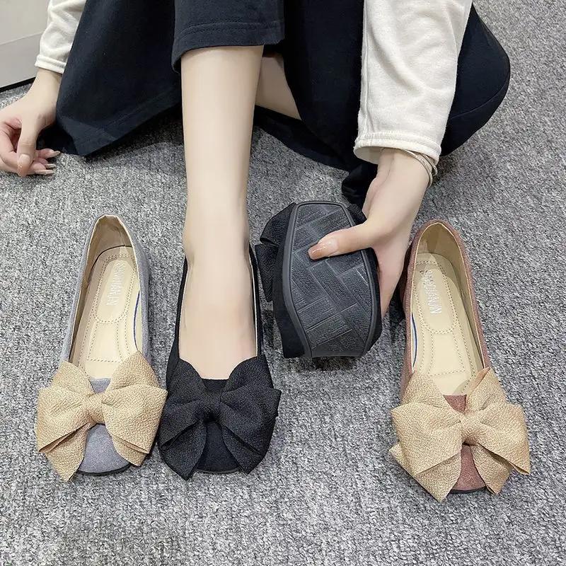Fashion With Bow Slip-on Ladies Footwear Square Toe Women's Flat Shoes Lastest Non 39 2025 Summer Chic Point Discount Stylish Promotion