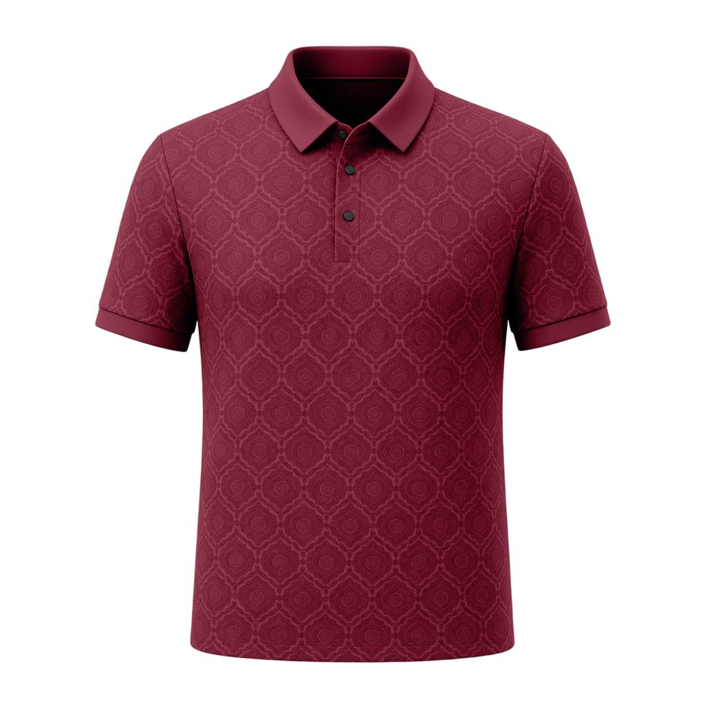 Men's Short Sleeve Polo Shirt Textured Pattern Button Collar Casual Fit Breathable Fabric Summer Top
