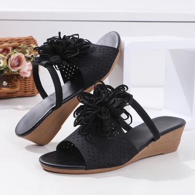 Summer Shoes for Women New Retro Open Toe Women's Wedges Slippers Outdoor Plus Size Flower Women's Slides Shoes Rome Sandals