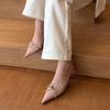 2025 Versatile Womens Sandals with Slim Heel Close Toes Elastic Band Bow Anti Slip Summer Outdoor PU Pink/beige Fashion Sandals